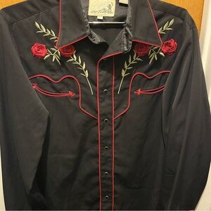 Roper Black Embroidered Pearl Snap Western Shirt